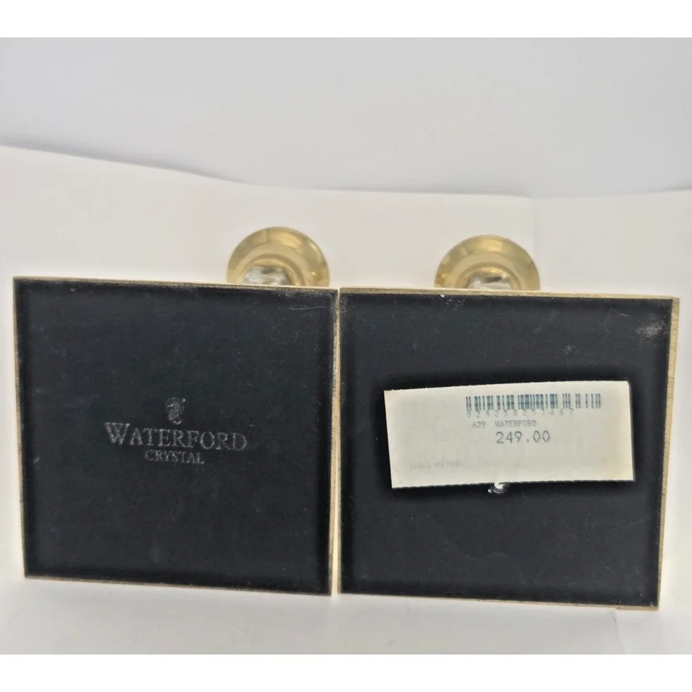 Waterford Crystal & Brass Cambridge Candle Holders Set Of Two 11-Inch
